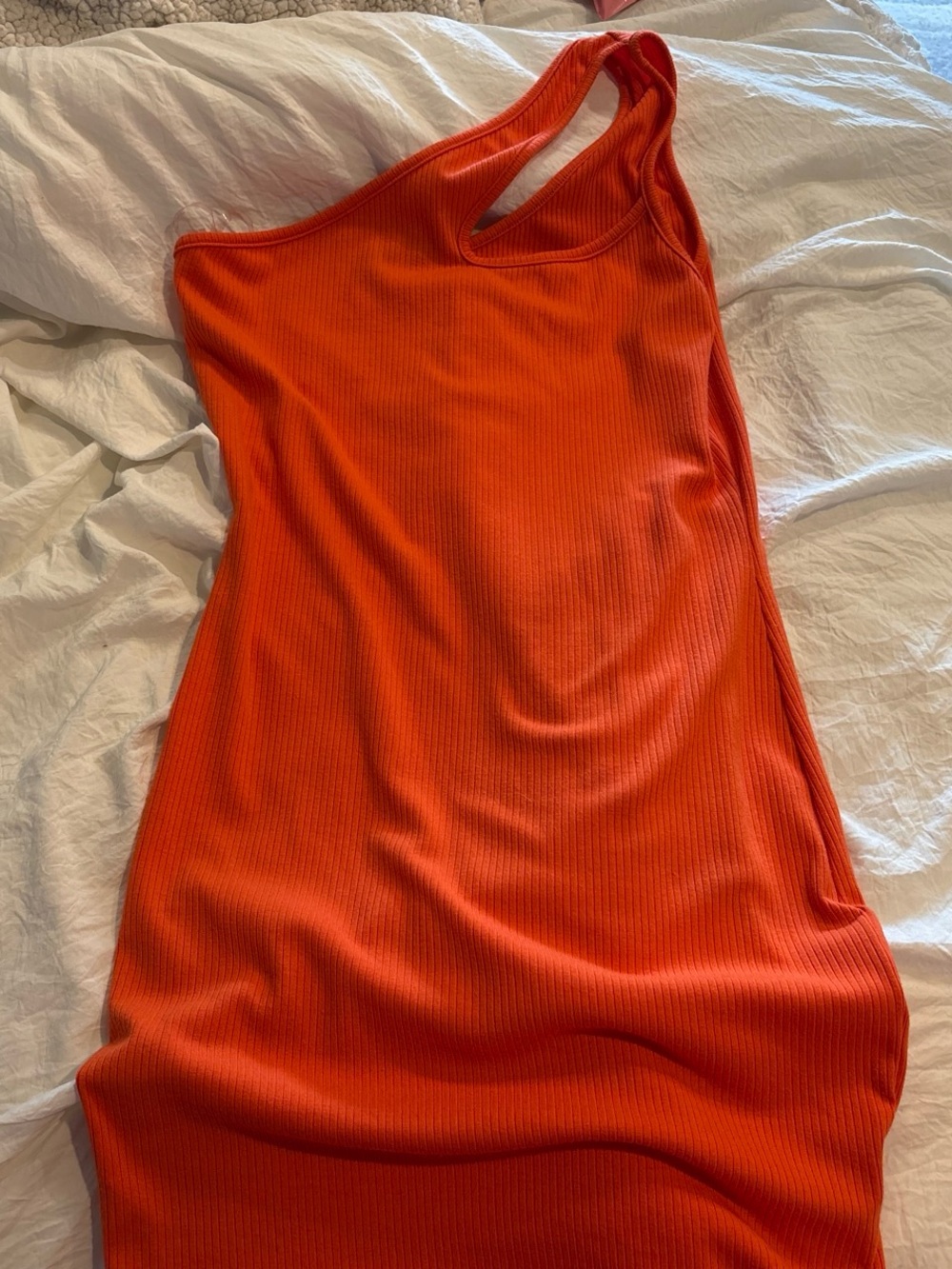 Hazel Boutique One-Shoulder Ribbed Orange Dress